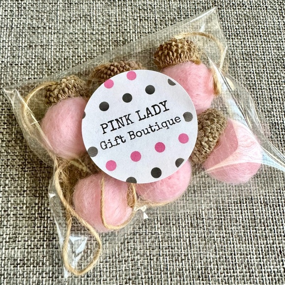 New Fall Autumn Halloween Pink Felted Acorns Set of 6 Felt Ornaments Decor - Picture 5 of 5